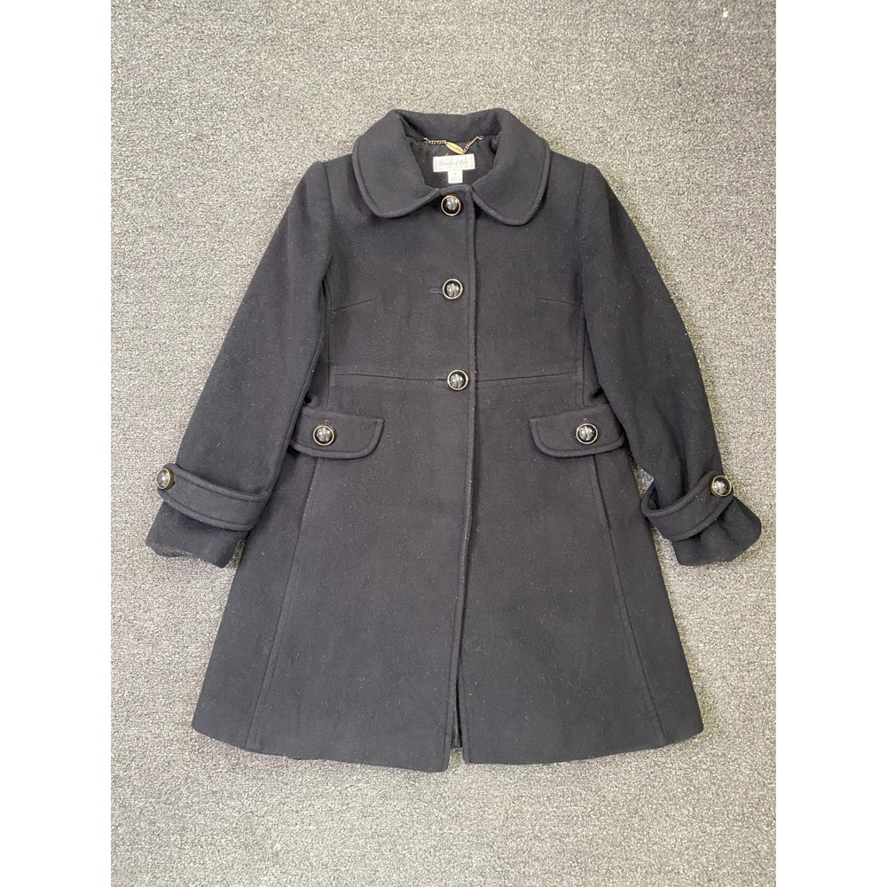 Preston & York Wool Cashmere Long Coat Black Womens 6‎ Pearl Button Front Money